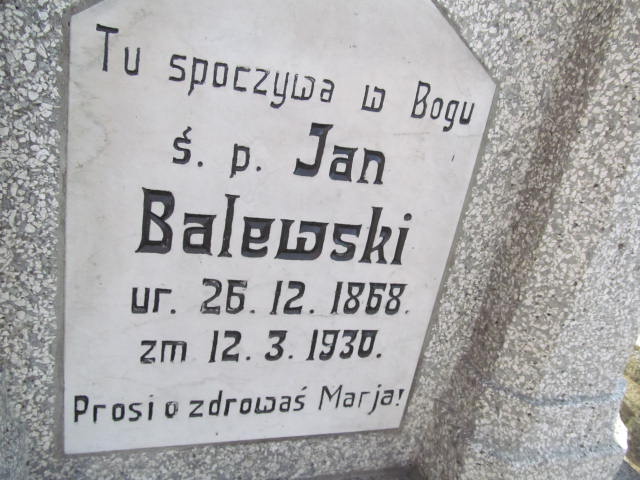 Jan Balewski 1868 Lubawa paraf. - Grobonet - Wyszukiwarka osób pochowanych